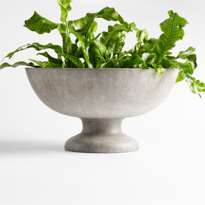 Jo Low Grey Outdoor Fiberstone Pedestal Planter + Reviews | Crate & Barrel | Crate & Barrel