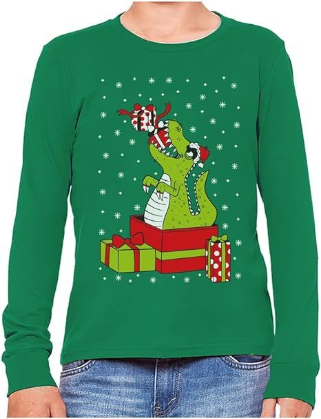 Santa Claws Ugly Christmas Sweatshirt Kids Sweater Dinosaur Long Sleeve Shirt | Amazon (US)