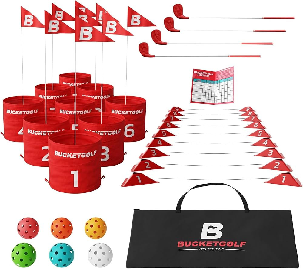 bucketgolf Game 9 Hole Bundle with Clubs - Outdoor Golf Game for All Ages Adults, Kids, Family. P... | Amazon (US)