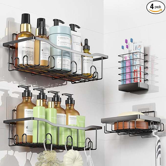 Harnidipa 4-Pack Shower Caddy, Shower Organizer Shelf, Adhesive Bathroom Organizer, Inside Shower... | Amazon (US)