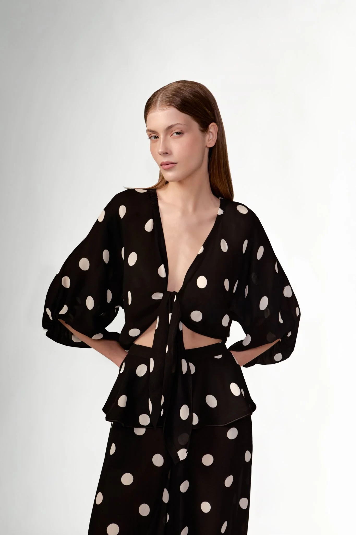 Polka Dots Front- Tie Cropped Top | Curio