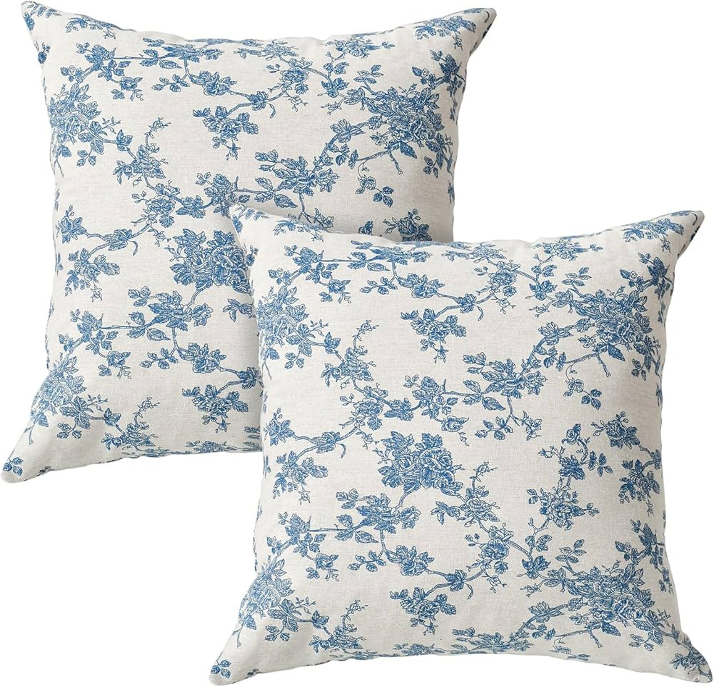 AVOIN colorlife Chinoiserie Grandmillennial Bule Flower Cotton Throw Pillow Covers 18 x 18 Inch S... | Amazon (US)