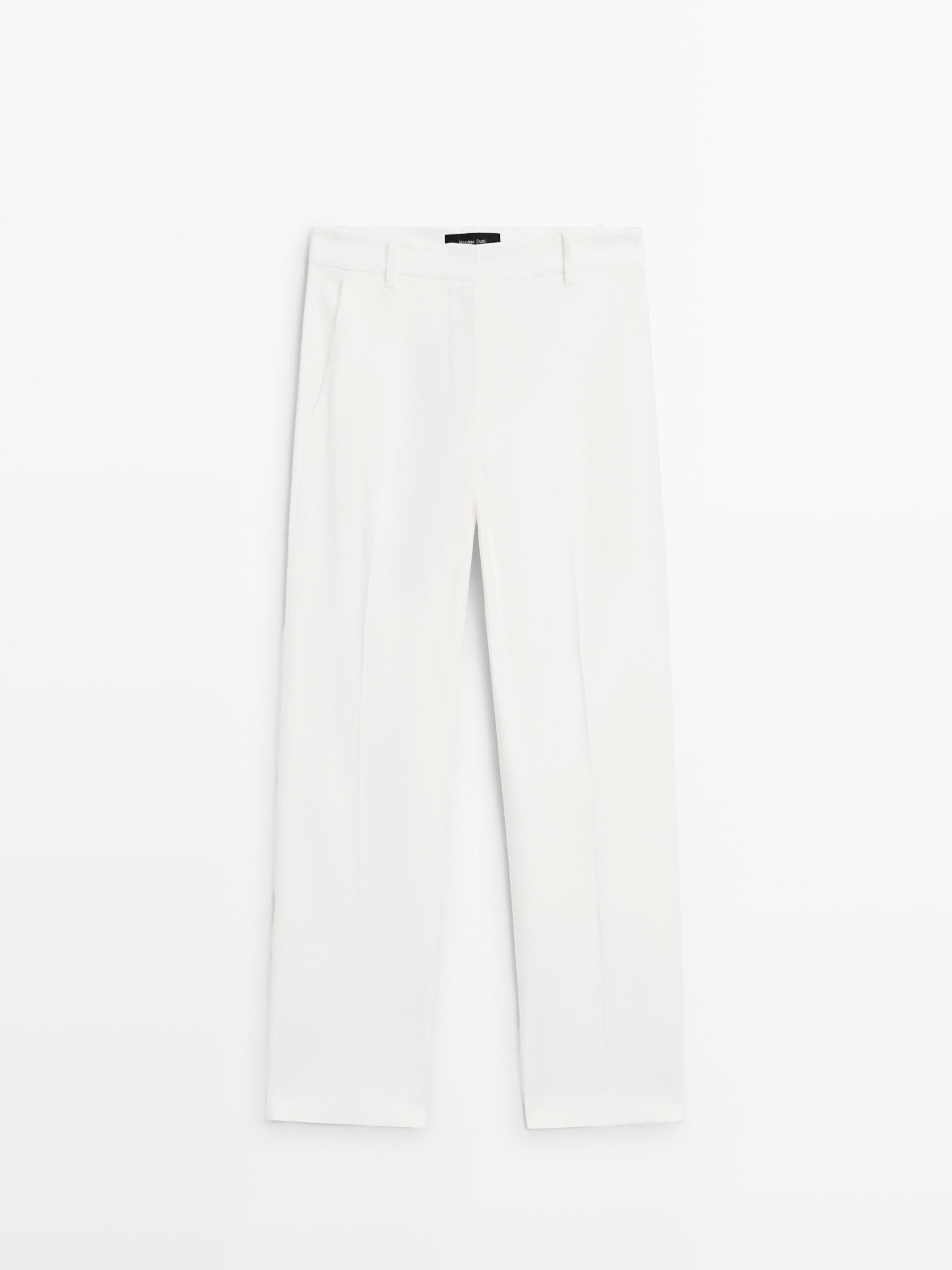 Straight-leg linen blend trousers | Massimo Dutti UK