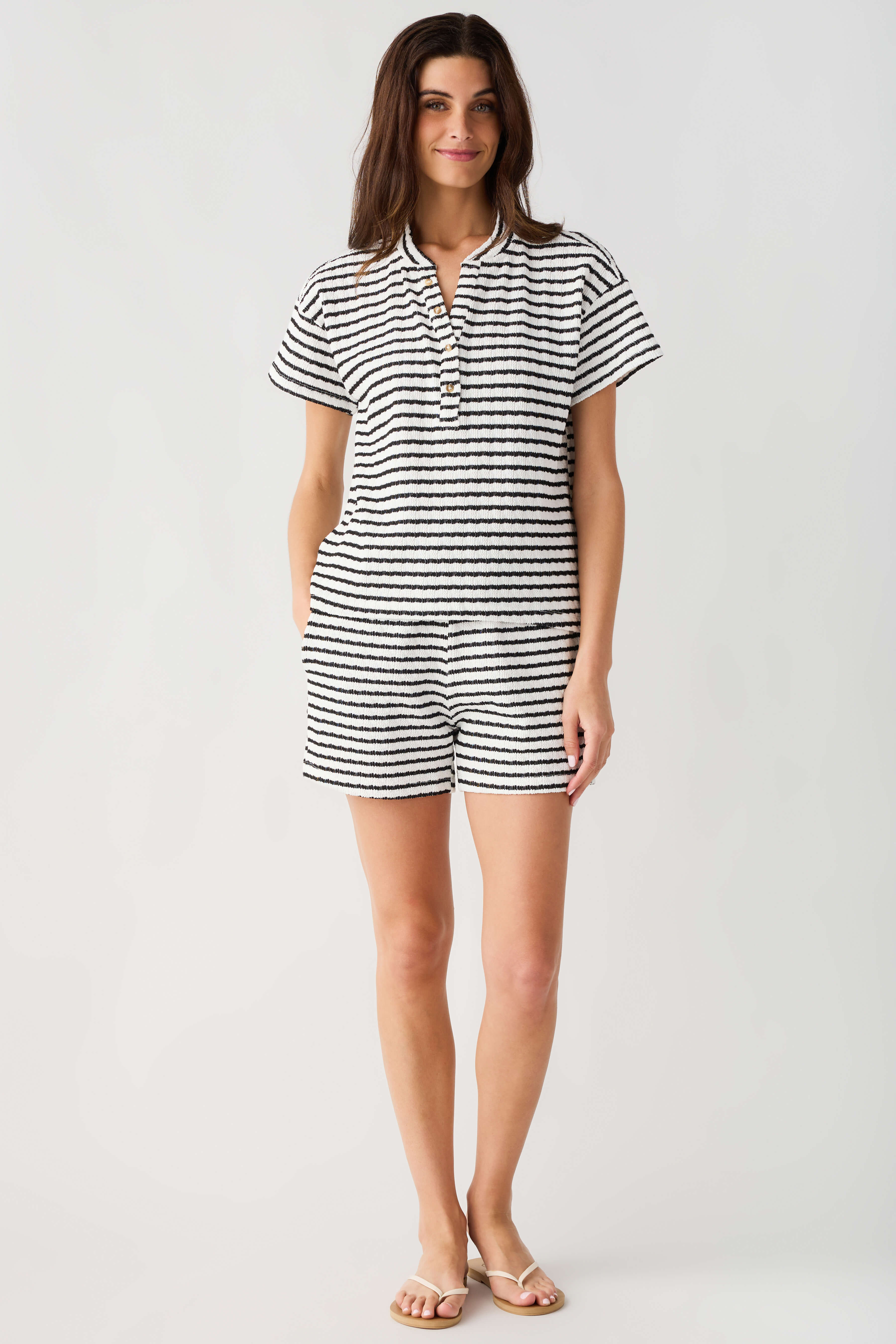 Wishlist Striped Textured Top And Shorts Set | Social Threads