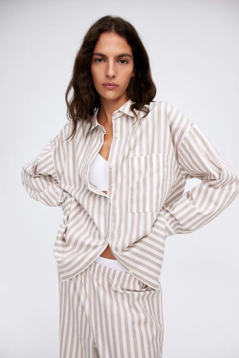 Pyjama shirt and bottoms - Beige/Striped - Ladies | H&M GB | H&M (UK, MY, IN, SG, PH, TW, HK)
