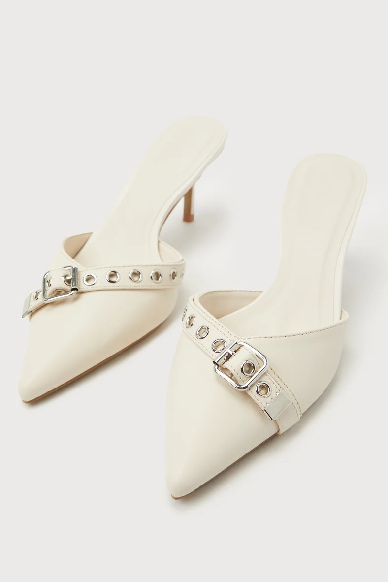 Daija Bone Buckle Pointed-Toe Mule Pumps | Lulus