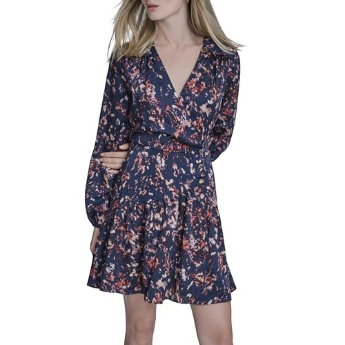 BCBG Womens Balloon Sleeve V-Neck Ruffle Trim A-line Mini Dress | Amazon (US)