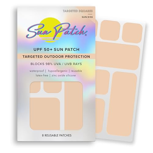 Sun Patch Hypoallergenic Sun-Screen Square Shaped Patches, 100% Silicone UPF-50 UV Protection, Reusable, 1 Pack/8 Squares, Sunkiss (Nude) | Amazon (US)