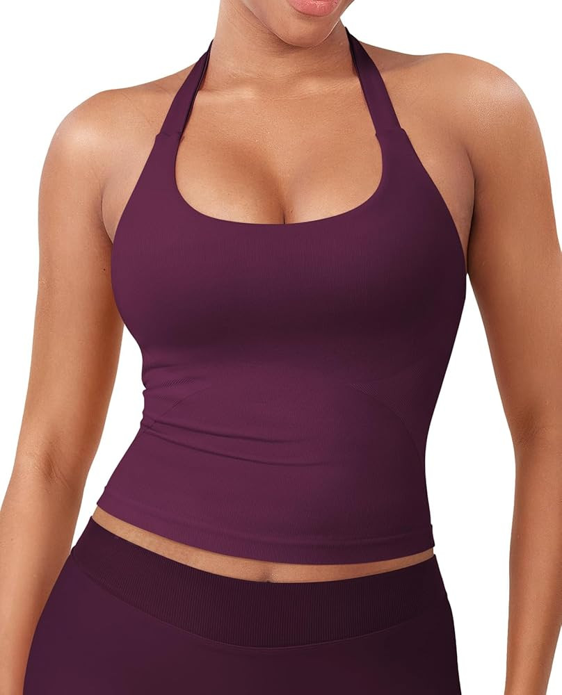 YEOREO SoftHue Women's Impact Halter Tank Top Longline Backless Scoop Neck Built-in Bra Sports Wo... | Amazon (US)