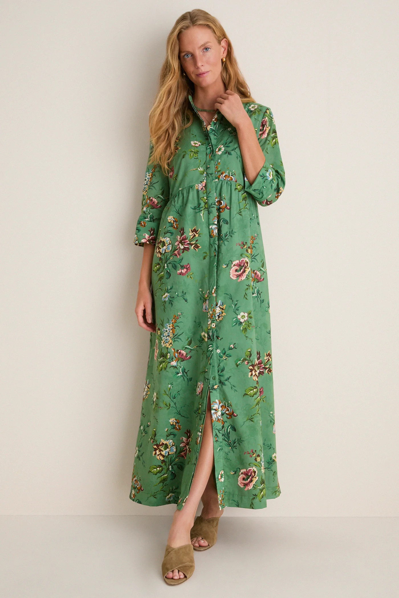 Sage Bouquet Royal Maxi Shirt Dress | Tuckernuck (US)