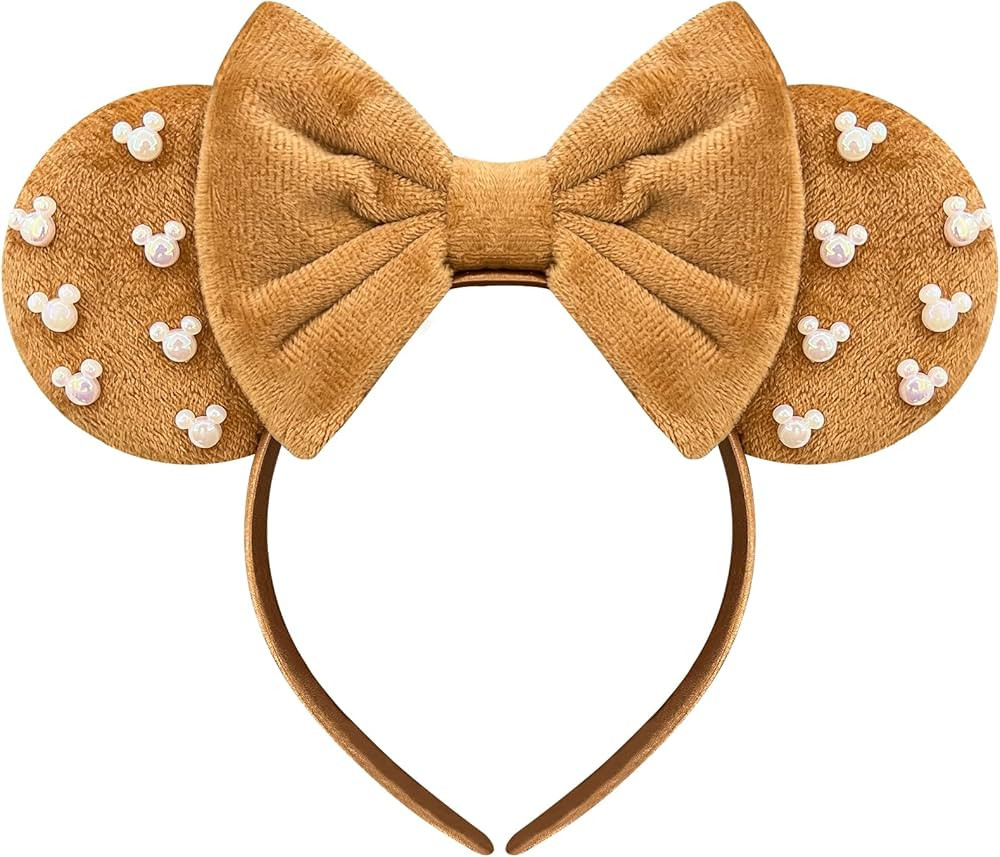 Trnerm Khaki Fuzzy Mouse Ears Headband for Women, Cute Beads Headband with Bows，Halloween Costu... | Amazon (US)