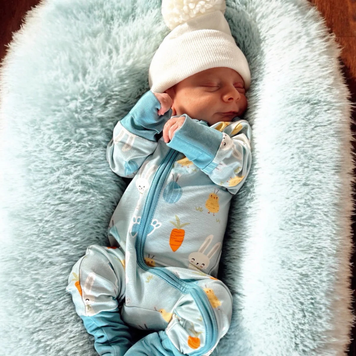 2-Way Convertible Zip Romper, Blue Easter Bunny | SpearmintLOVE