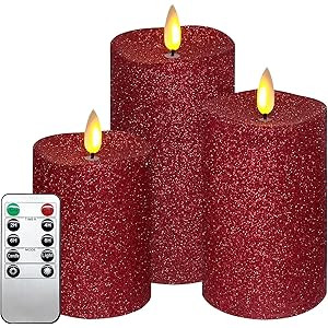 Christmas Red Powder Candle Fllickering Flameless Candles Home Decor Battery Operated with None-M... | Amazon (US)