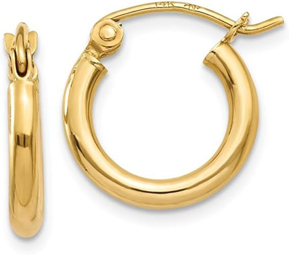 14K Gold Classic Real Hoop Earrings, (2mm Tube) | Amazon (US)