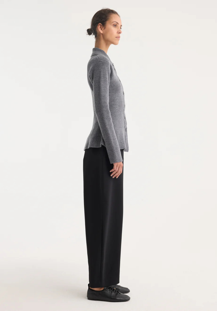 waisted rib cardigan | dark grey melange | Rohe