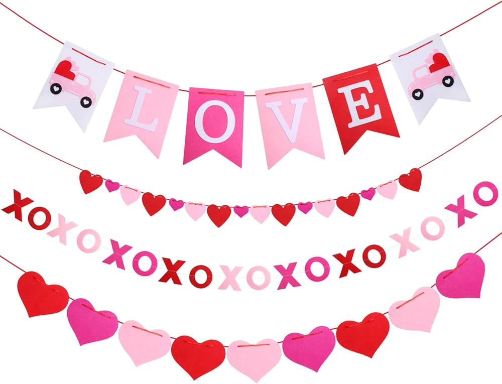 Valentines Day Decor Felt Heart Garland Banner Decorations for Home Mantel Classroom Party Annive... | Amazon (US)