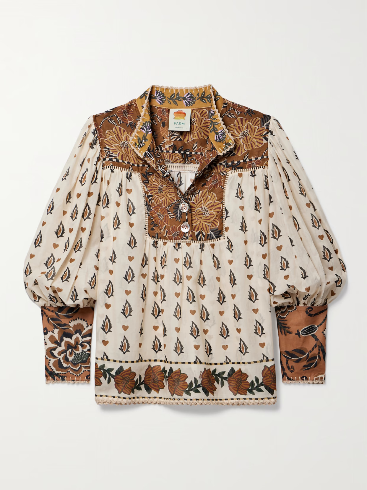 Farm Rio - Lace-trimmed Printed Cotton-voile Blouse - Multi | NET-A-PORTER (US)