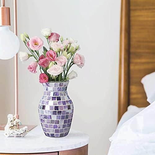 Purple Vases Home Decor, Lavender Mosaic Flower Vases Decorative, Mercury Stained Glass Vase for Tab | Amazon (US)
