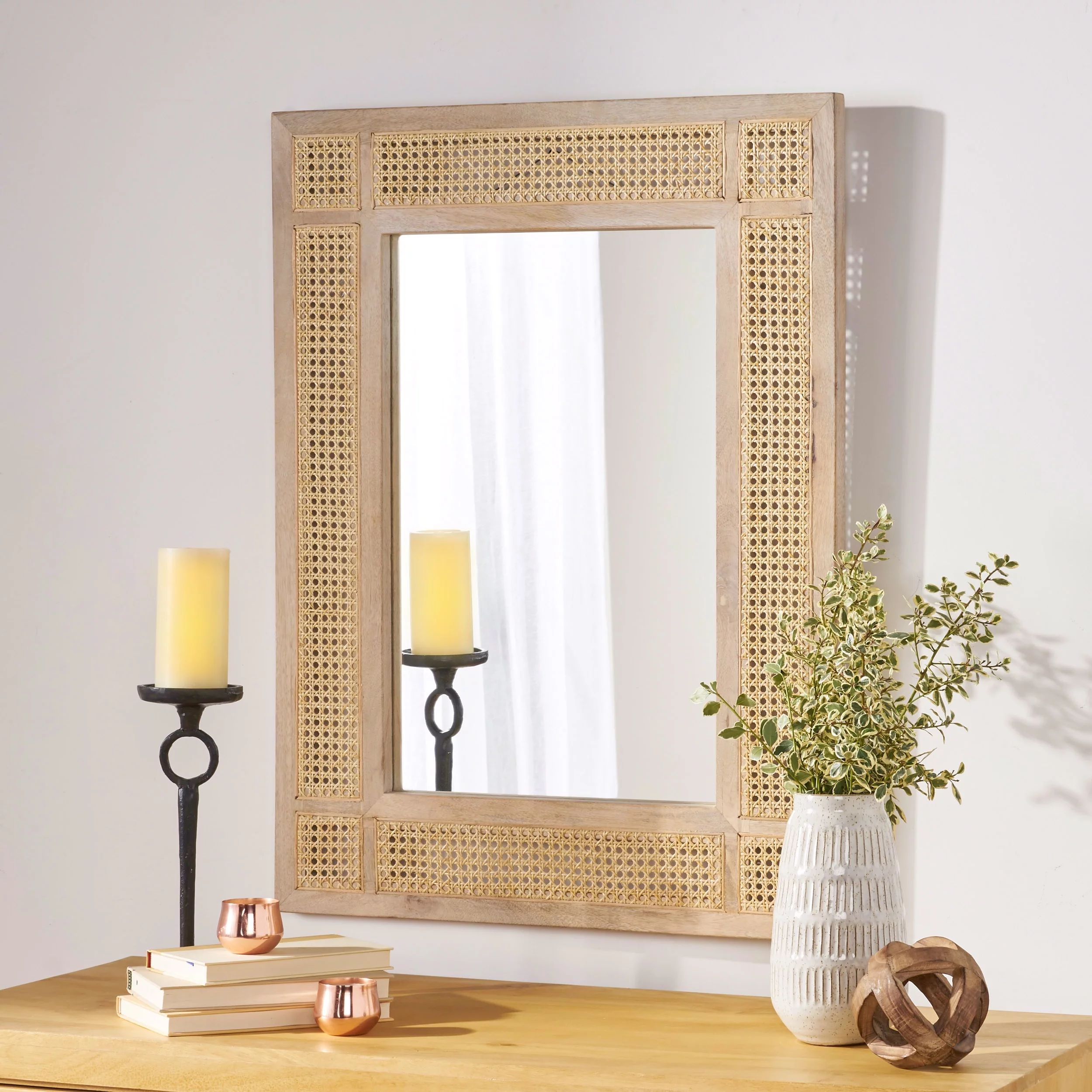 Noble House Mayson Boho Mirror with Wicker Caning, Natural - Walmart.com | Walmart (US)