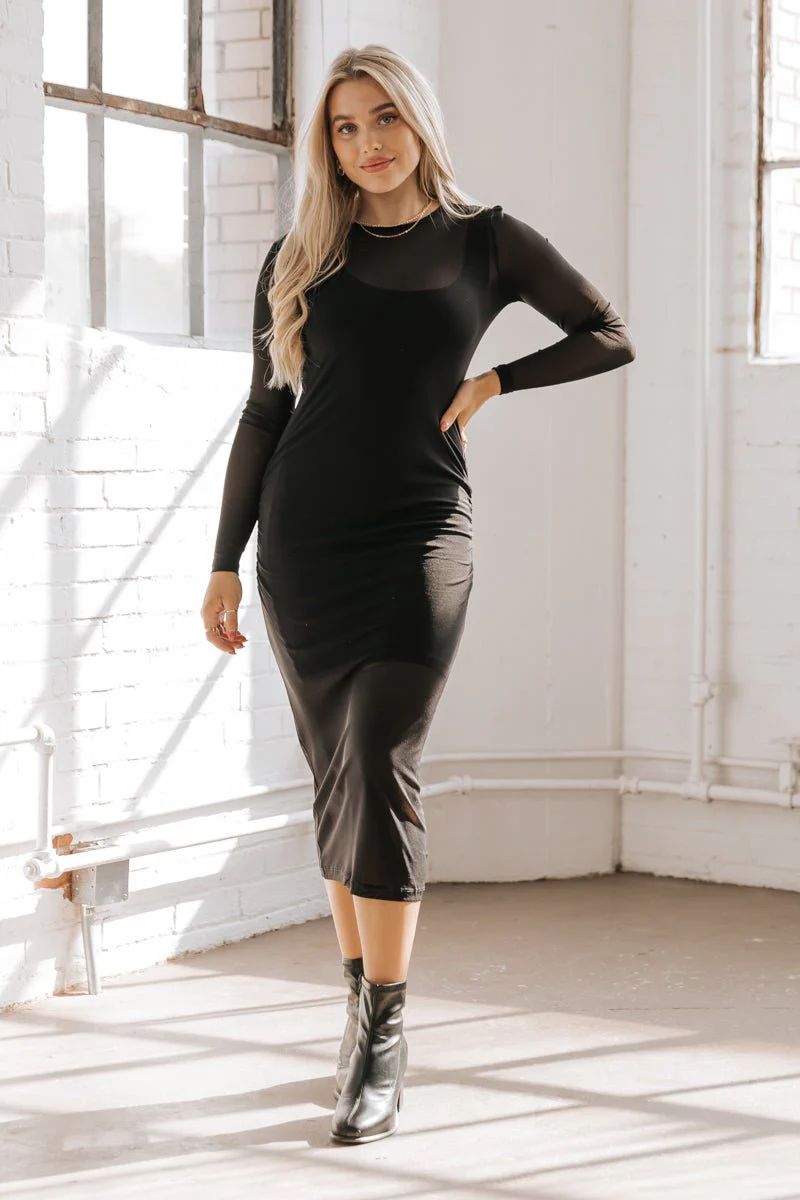 Black Semi Sheer Midi Dress | Magnolia Boutique | Magnolia Boutique
