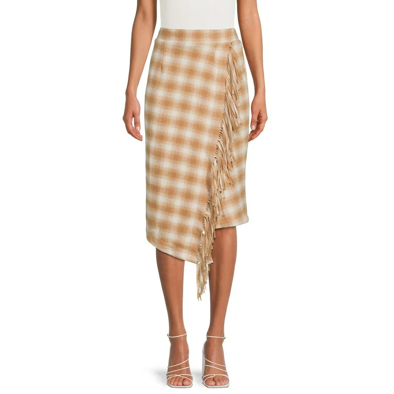 Time and Tru Women's Fringed Faux Wrap Skirt | Walmart (US)