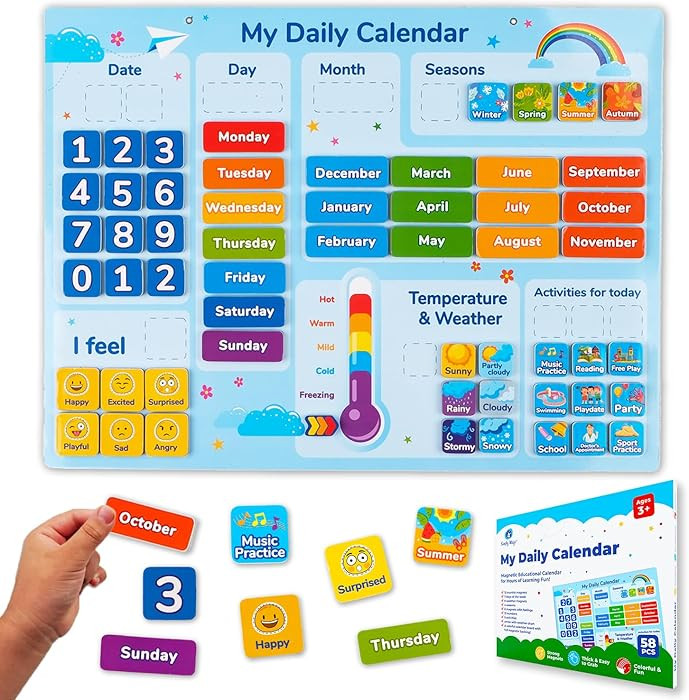Simply magic 58 PCS Kids Calendar - My First Daily Magnetic Calendar with Weather and Feelings, D... | Amazon (US)