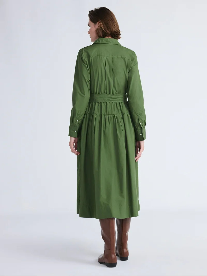 Free Assembly Women's and Women’s Plus Belted Cotton Maxi Shirtdress with Long Sleeves, Sizes X... | Walmart (US)