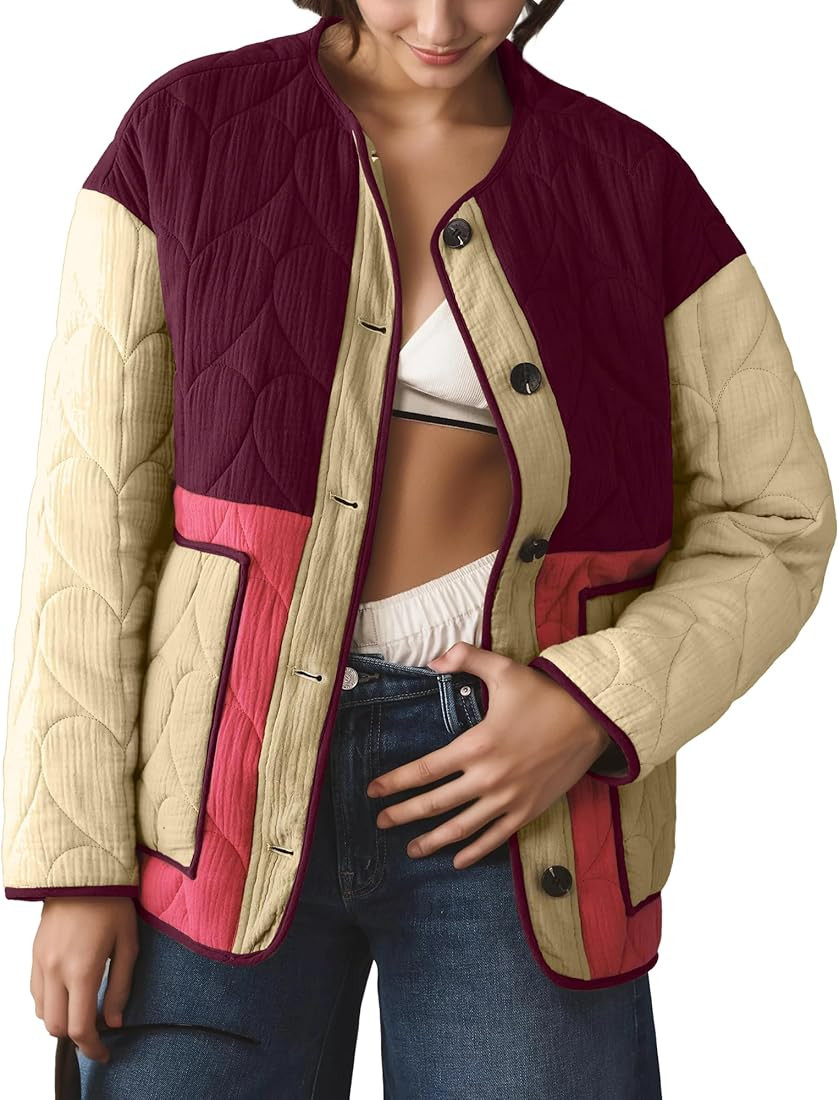 Locachy Women's Quilted Puffer Jacket Colorblocked Long Sleeve Padded Warm Winter Puffy Outwear C... | Amazon (US)