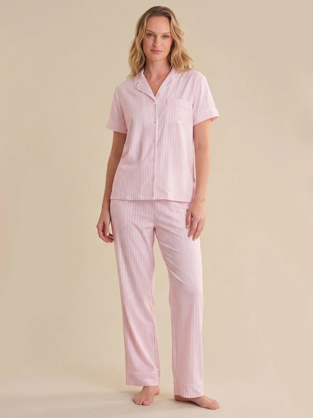 Print Short Sleeve Pajamas Set \u2013 Vertical Stripe Combo | 89th & Madison | 89th + Madison