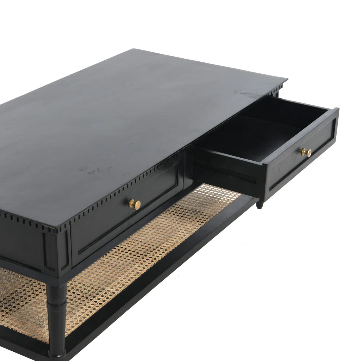 Ayleena Maxwelton Solid Wood Coffee Table with 2 Drawers and Woven Cane Storage Shelf | Wayfair North America