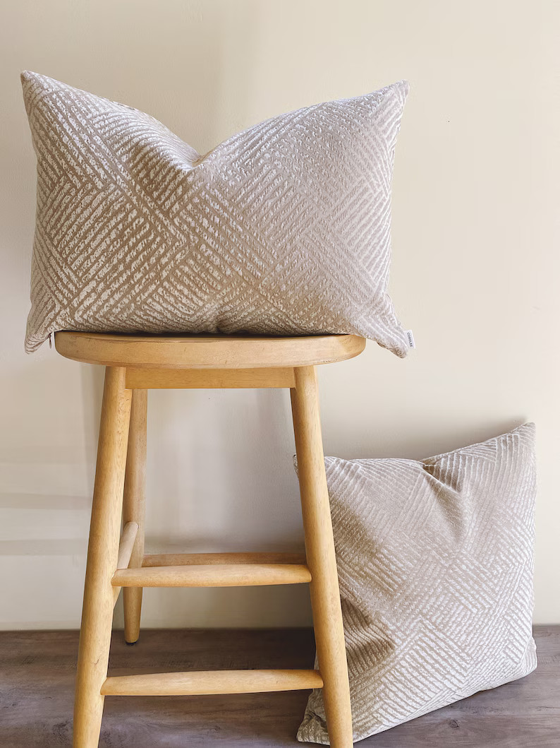 Beige Velvet Pillow Cover Geometric Pattern Soft Textured | Etsy | Etsy (US)