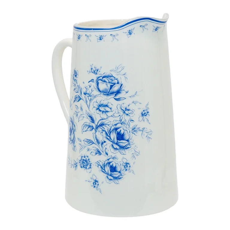 Floral Stoneware Pitcher, Blue and White, 3 qt, by My Texas House | Walmart (US)