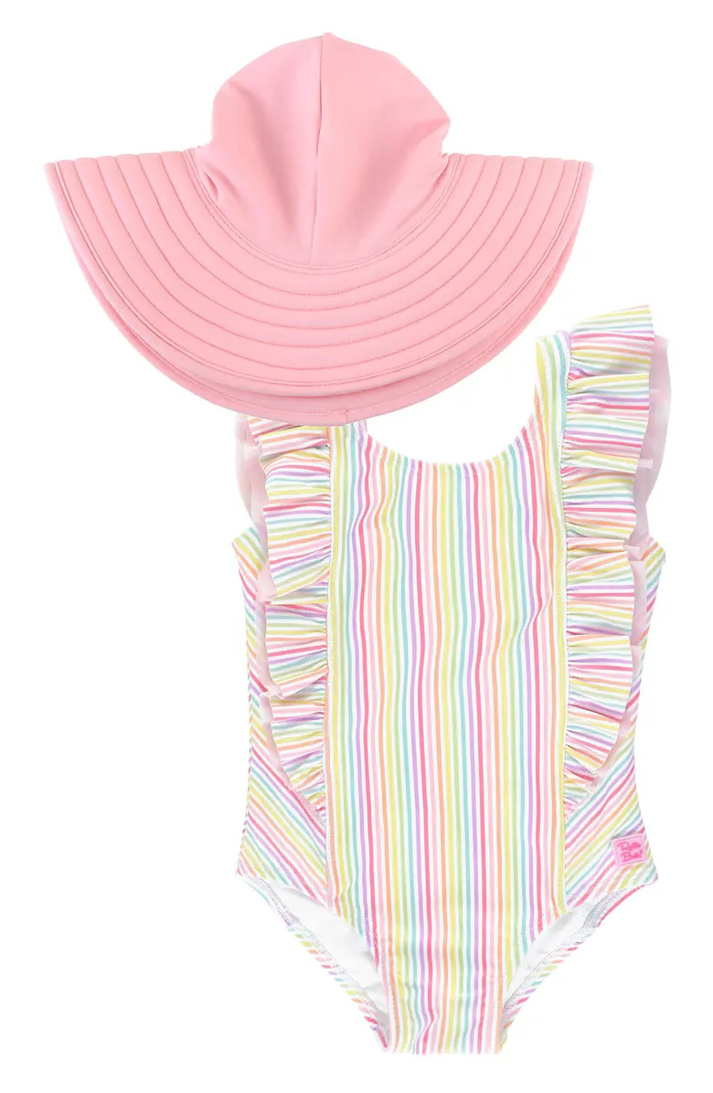 Rainbow Stripe One-Piece Swimsuit & Sun Hat Set | Nordstrom