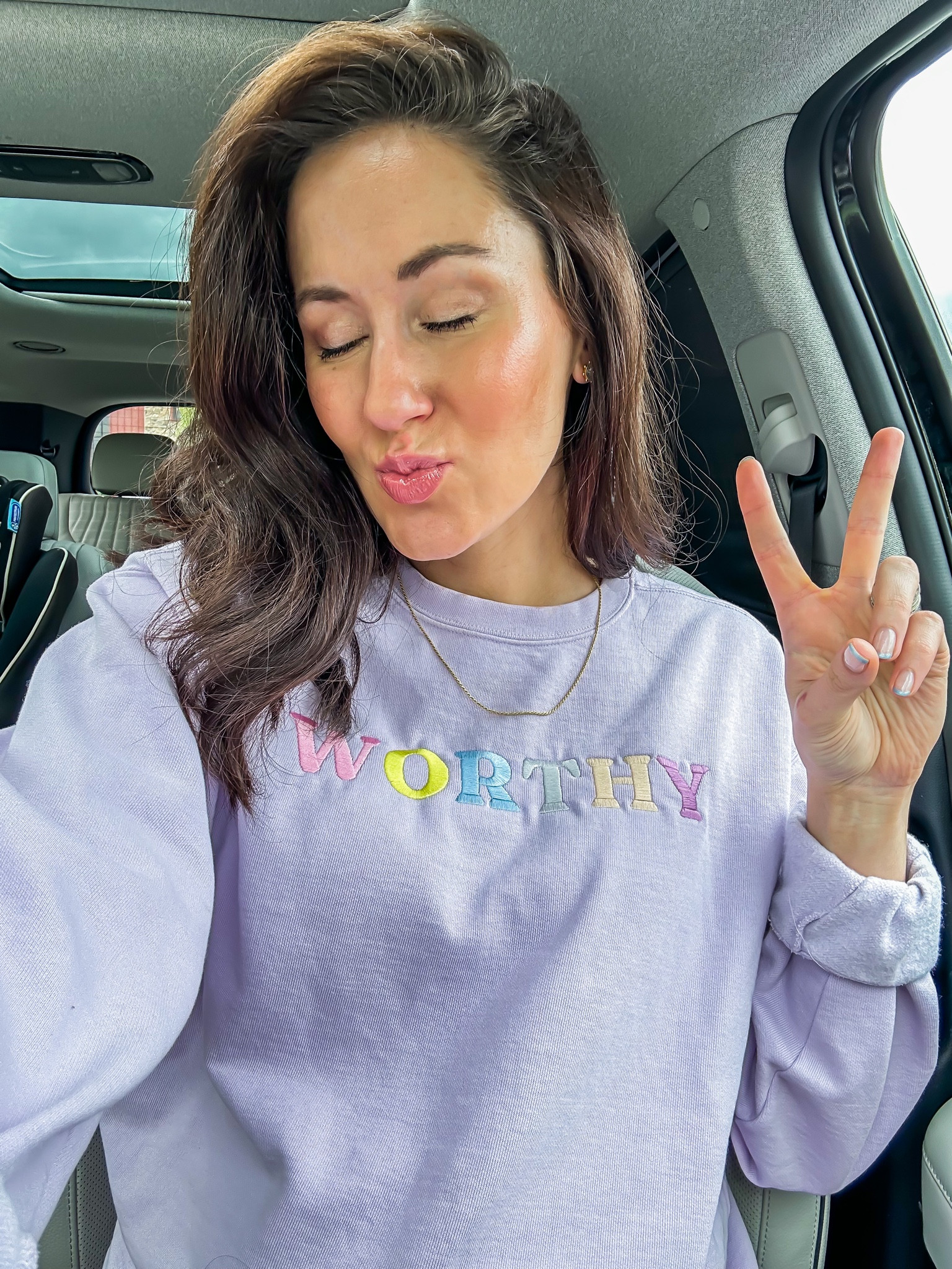 WORTHY 💛 lavender sweatshirt with 100% of proceeds helping trafficking victims 🙌🏼 

#LTKbump #LTKunder100 #LTKtravel