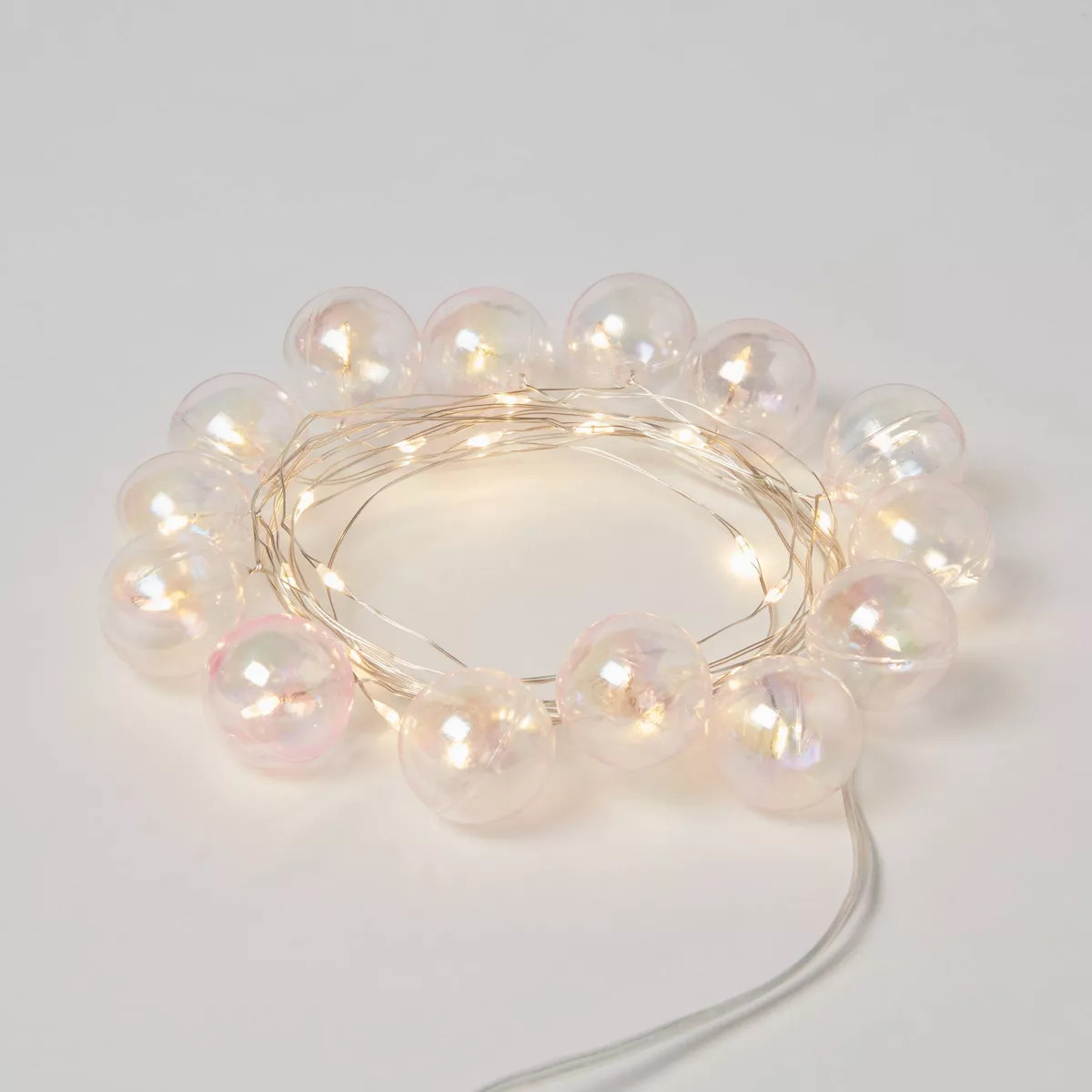 30ct LED Dewdrop with Iridescent Globes Christmas Indoor String Lights White with Silver Wire - W... | Target