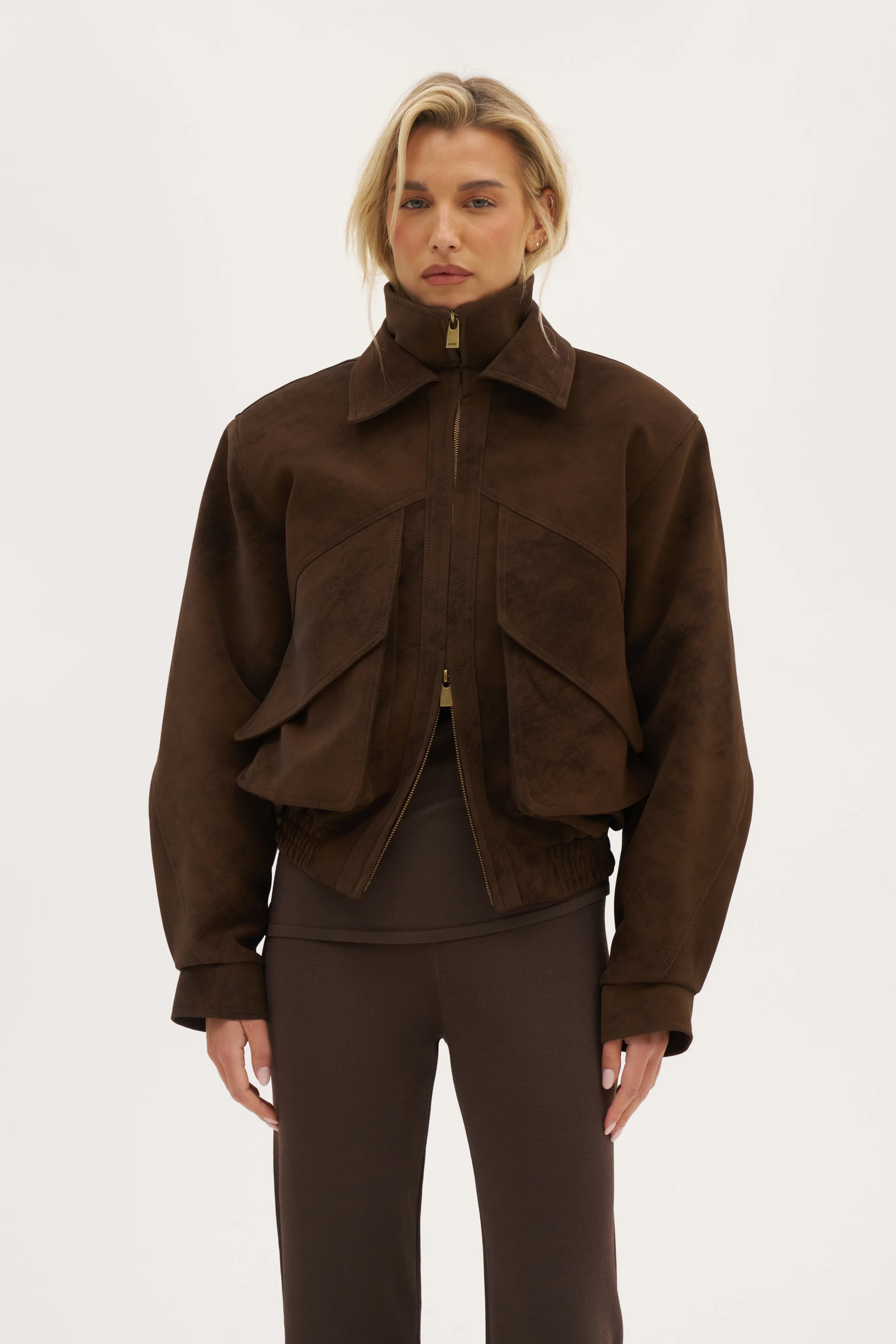 Sable Double Collar Jacket - Distressed Brown | Maebe