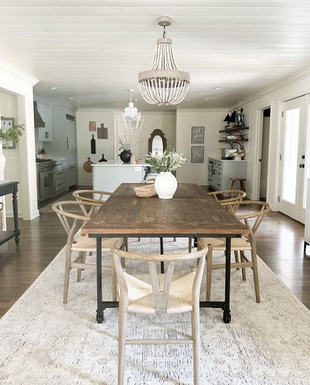 Dining room, open floors plan dining, wishbone chairs, beaded chandelier, loloi rug, target home decor, modern farmhouse, transitional home decor 

#LTKstyletip #LTKFind #LTKhome
