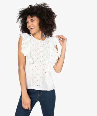 Tee-shirt femme bi-matières ajouré sur l’avant | Gemo