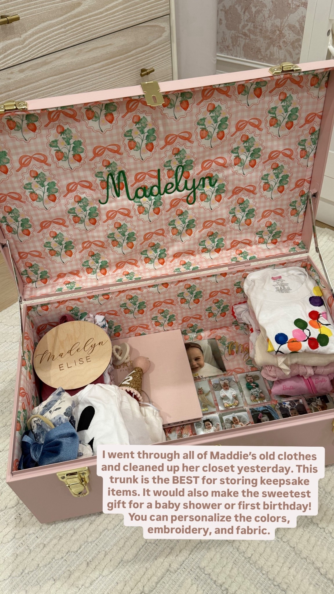 Keepsake trunk for baby items you want to store.🎀💖 It would also make the sweetest gift for a baby shower or first birthday! You can personalize the colors, embroidery, fabric, and more.

#LTKBaby #LTKKids