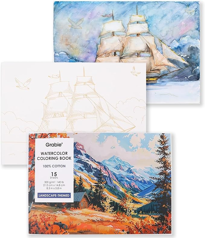 Grabie Watercolor Coloring Book, 15 Sheets A5 (8.3 x 5.8),Watercolor Book for Adults: Ignite Your... | Amazon (US)