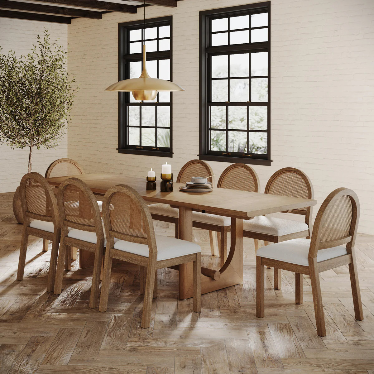 Extendable Mid-Century Rattan Dining Table Set (8 Chairs) | Nathan James