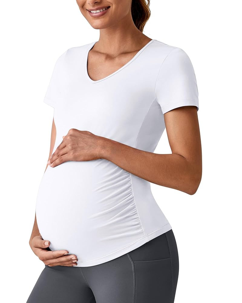 G4Free Lightweight Maternity Shirts Short Sleeve V Neck Pregnancy Workout Tops Side Ruched Stretc... | Amazon (US)