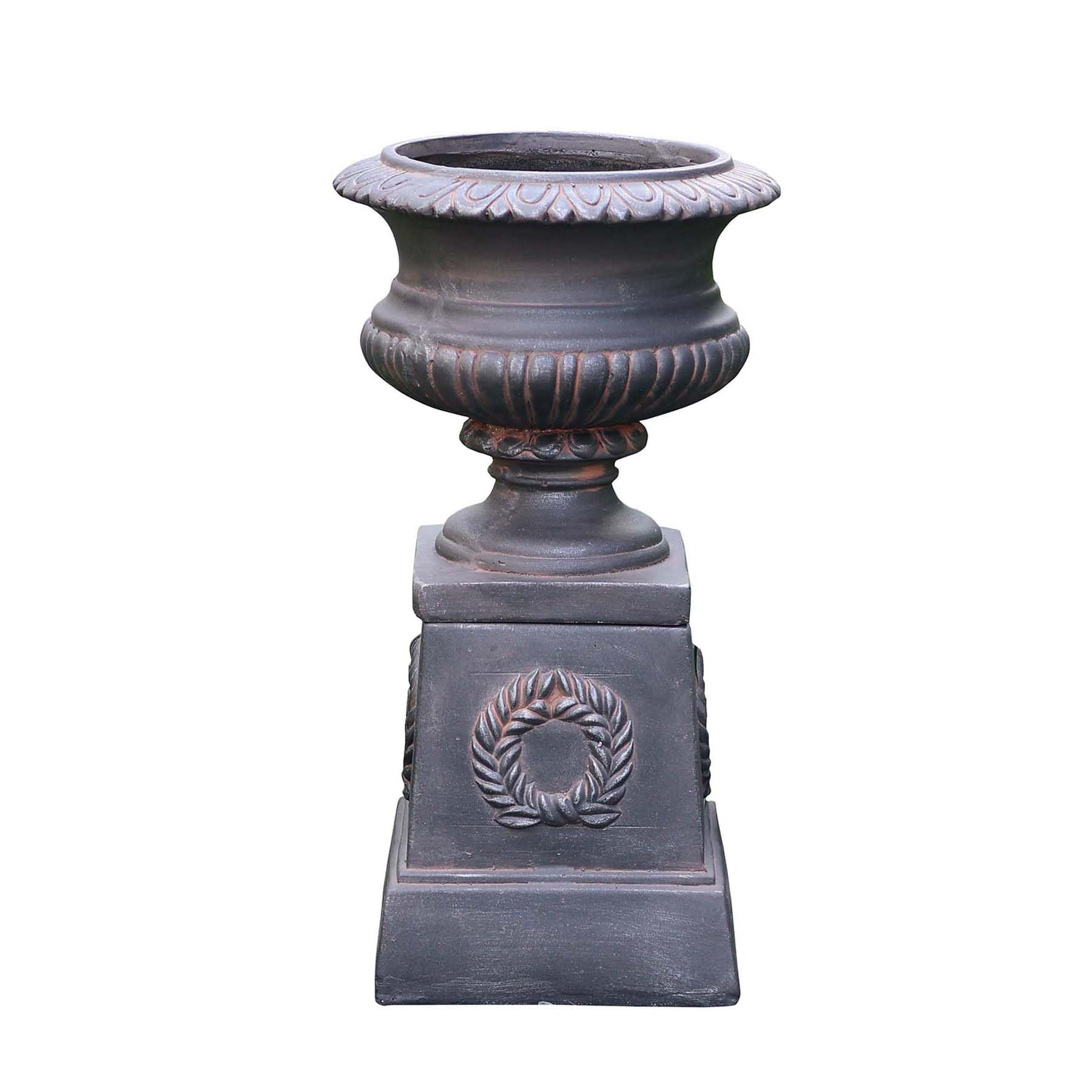 VISIBLE Classic Garden Urn Planter with Pedestal, Black Antique Finish, Cement Fiber Material, De... | Amazon (US)