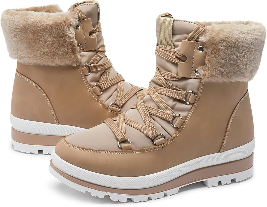 hash bubbie Women's Fuzzy Mid-Calf Boots Lace up Snow Boots for women Non Slip Combat Boots Black... | Amazon (US)