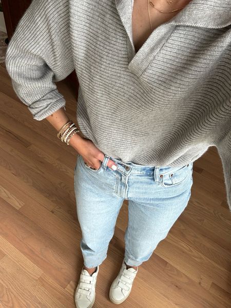 Gray sweater : wearing s
Straight jeans : wearing 26 curve love
Veja 

Gold gold bracelets  // casual outfit idea // spring outfit idea // mom outfit 

#LTKfindsunder100 #LTKSeasonal #LTKstyletip