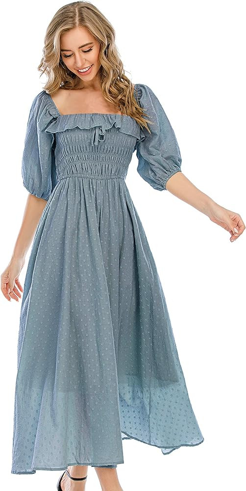 R.Vivimos Women Summer Half Sleeve Cotton Ruffled Vintage Elegant Backless A Line Flowy Long Dres... | Amazon (US)