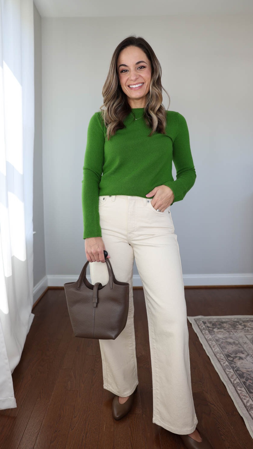 Two cashmere sweaters from @jcrew with a great petite fit! 

Full Length Slim Wide Jeans: petite 24 in Miles Wash 
Everyday Wide-Leg Ankle Jean: 24 classic 
Perfect Cashmere V-Neck: xxs in Hthr Elm
Rolled Cashmere Long Sleeve: xxs in Bright Meadow 
Mini Zip Dress: 00 in navy (also comes in petite) 
Chelsea Pull On Boots: true to size in Peppercorn
Yorke Bag in Peppercorn 

#ad #injcrew