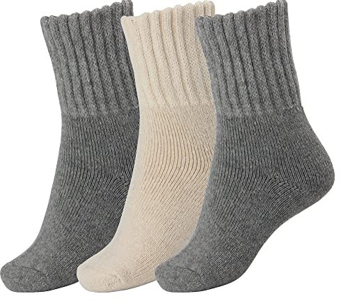 BomKinta Women Winter Solid Boots Socks Thick Warm Wool Socks Cozy Crew Socks for Women Christmas Gift, Gray Cream, Medium | Amazon (US)