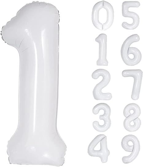 White Giant Number 1 Balloons -40inch, No.1 Helium Foil Balloons, Jumbo Number Birthday Party Dec... | Amazon (US)