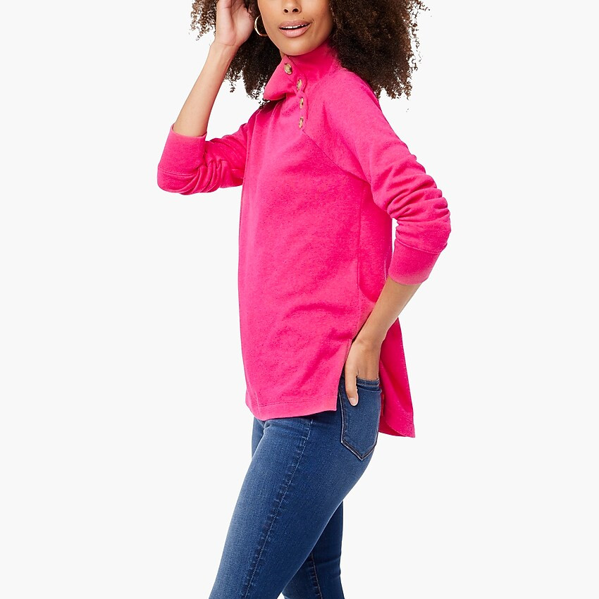 Wide button-collar tunic sweatshirt in cloudspun fleece | J.Crew Factory